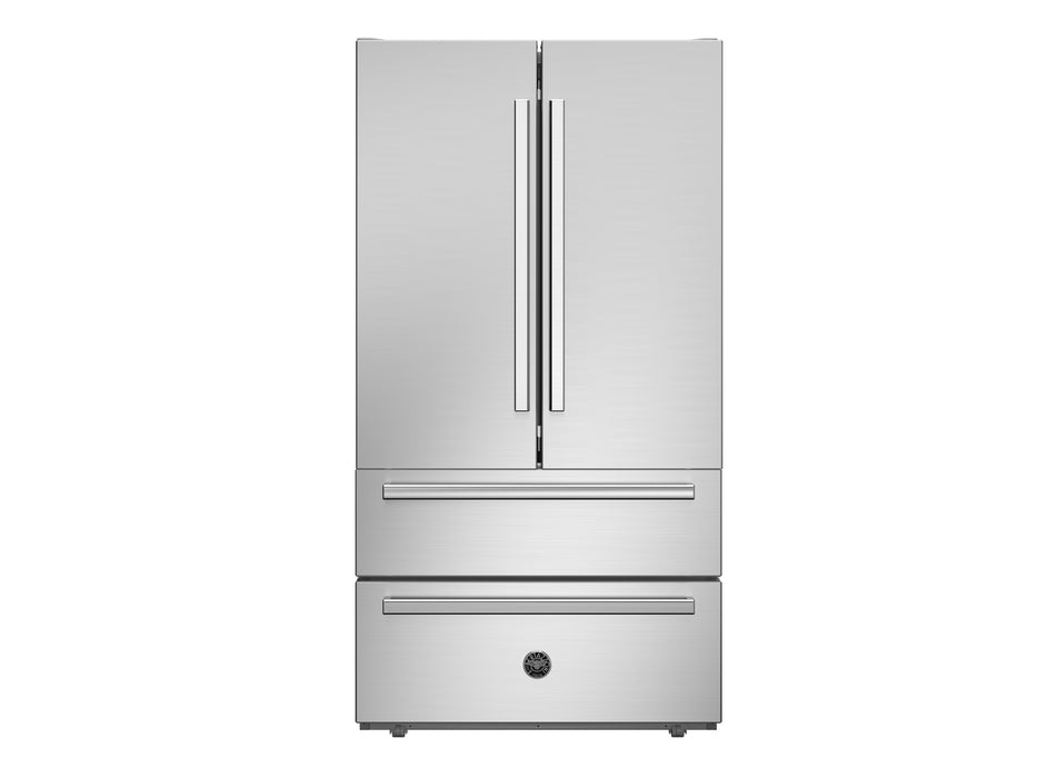 Bertazzoni 36” French-door stainless steel refrigerator; REF36FDFIXNV